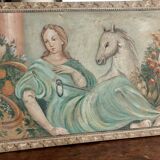 Allegory large painted tempera panel on decorative canvas 170x80 cm