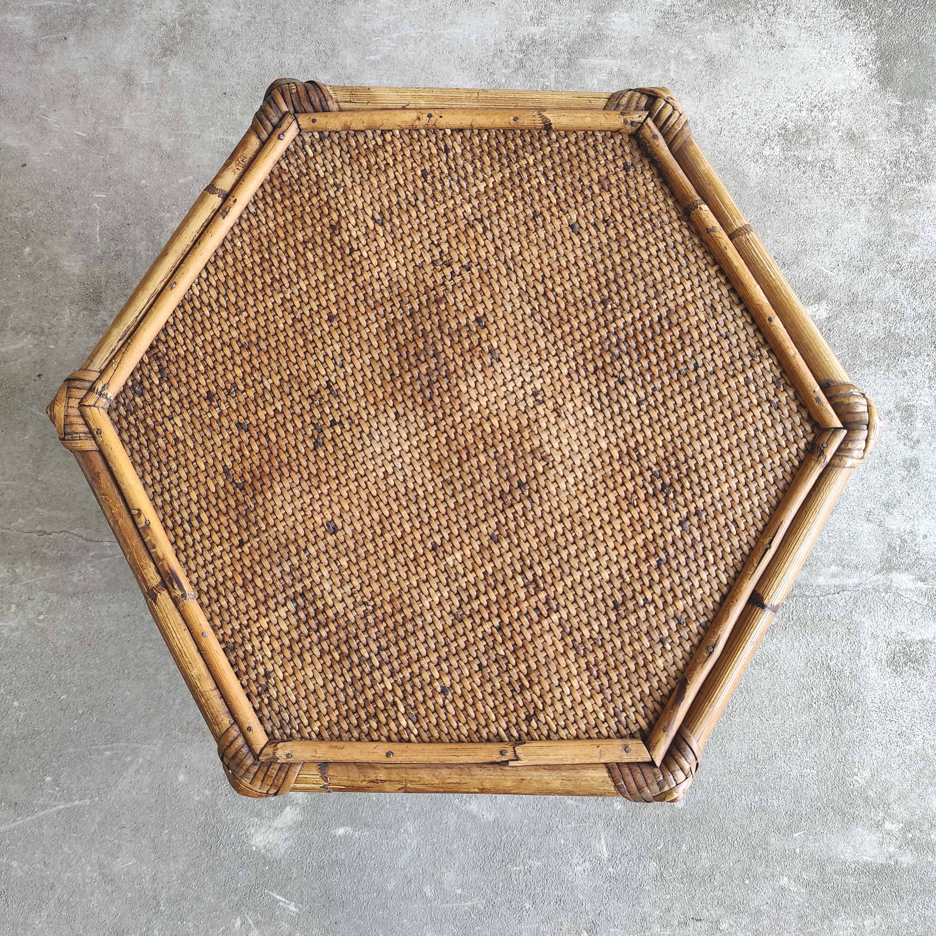 3 vintage rattan coffee tables hexagonal shape