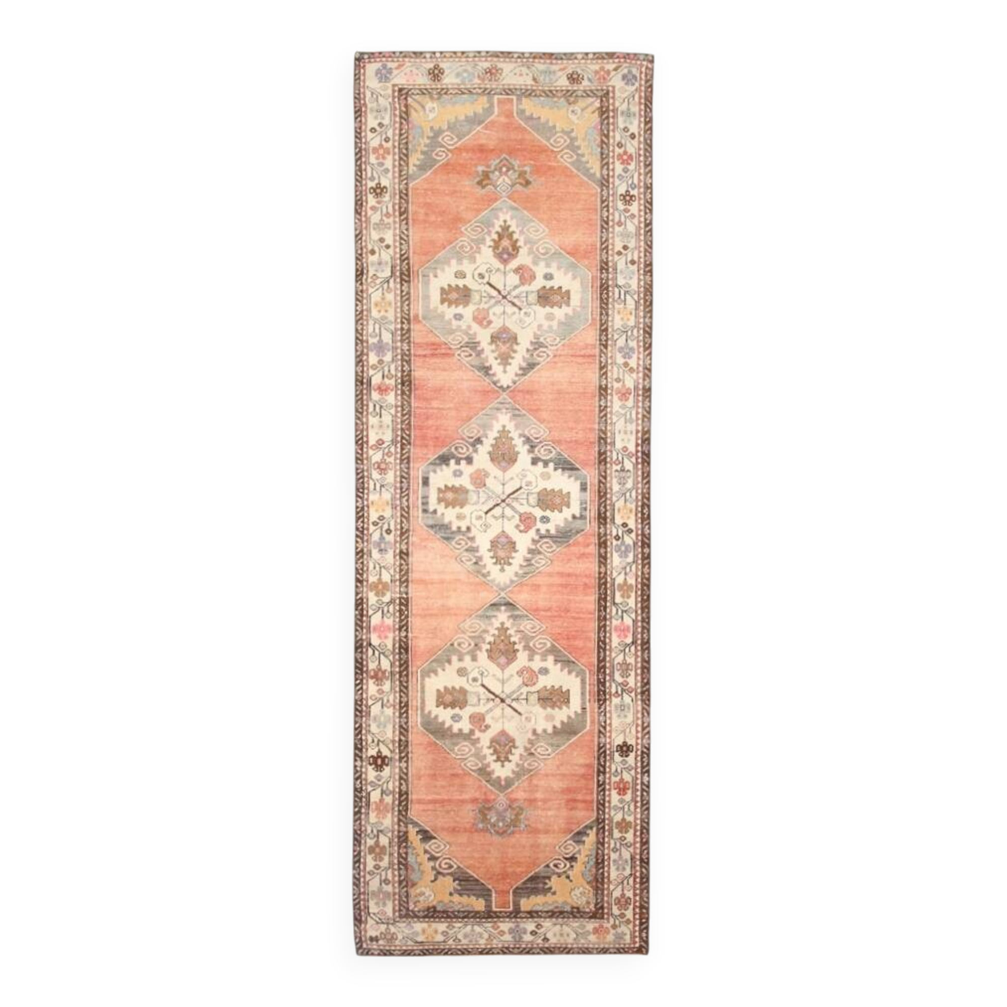 3x11 Red & Beige Oriental Vintage Runner Rug, 107x336Cm