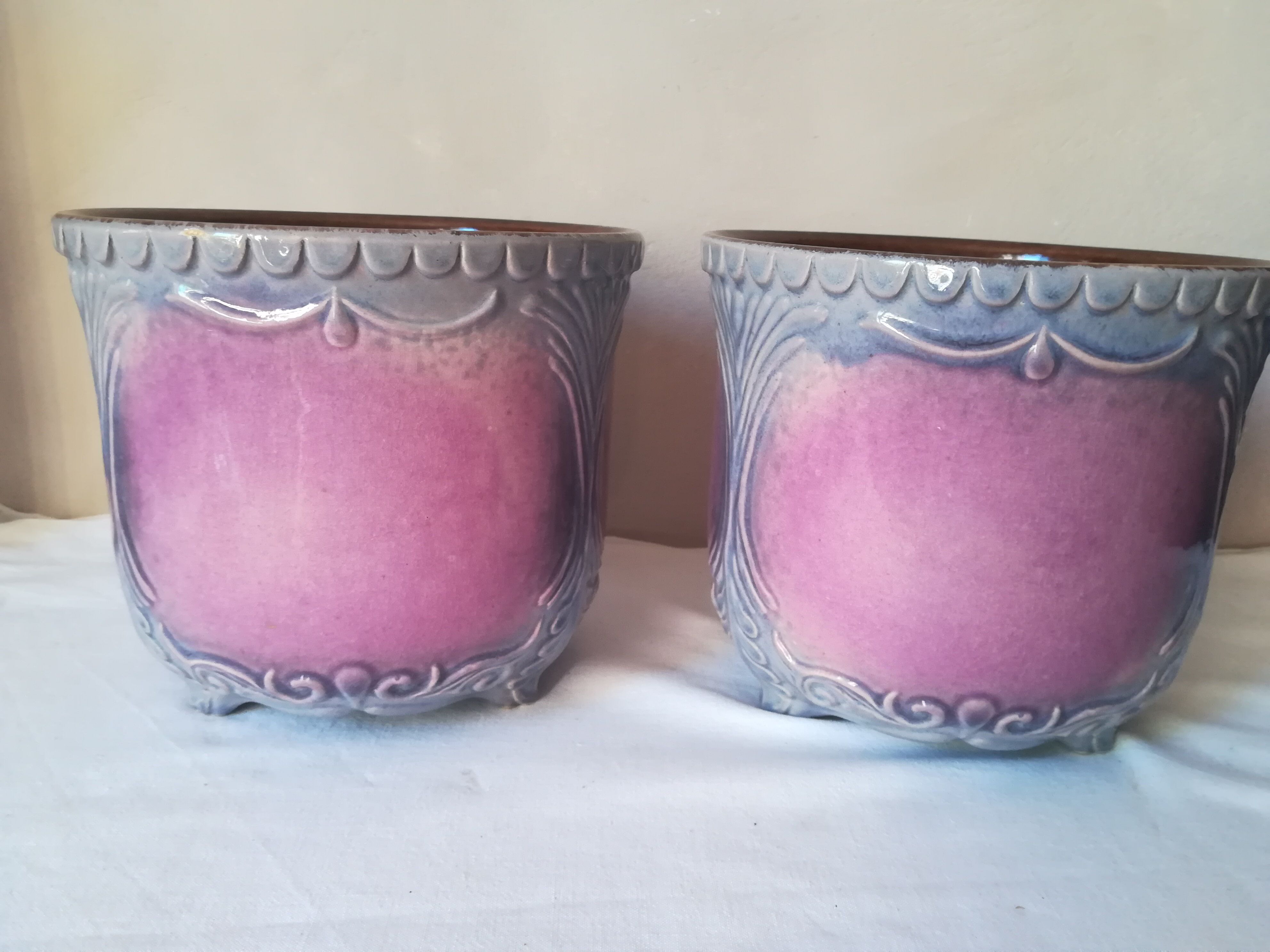Duo of cache pots art nouveau in dabbling