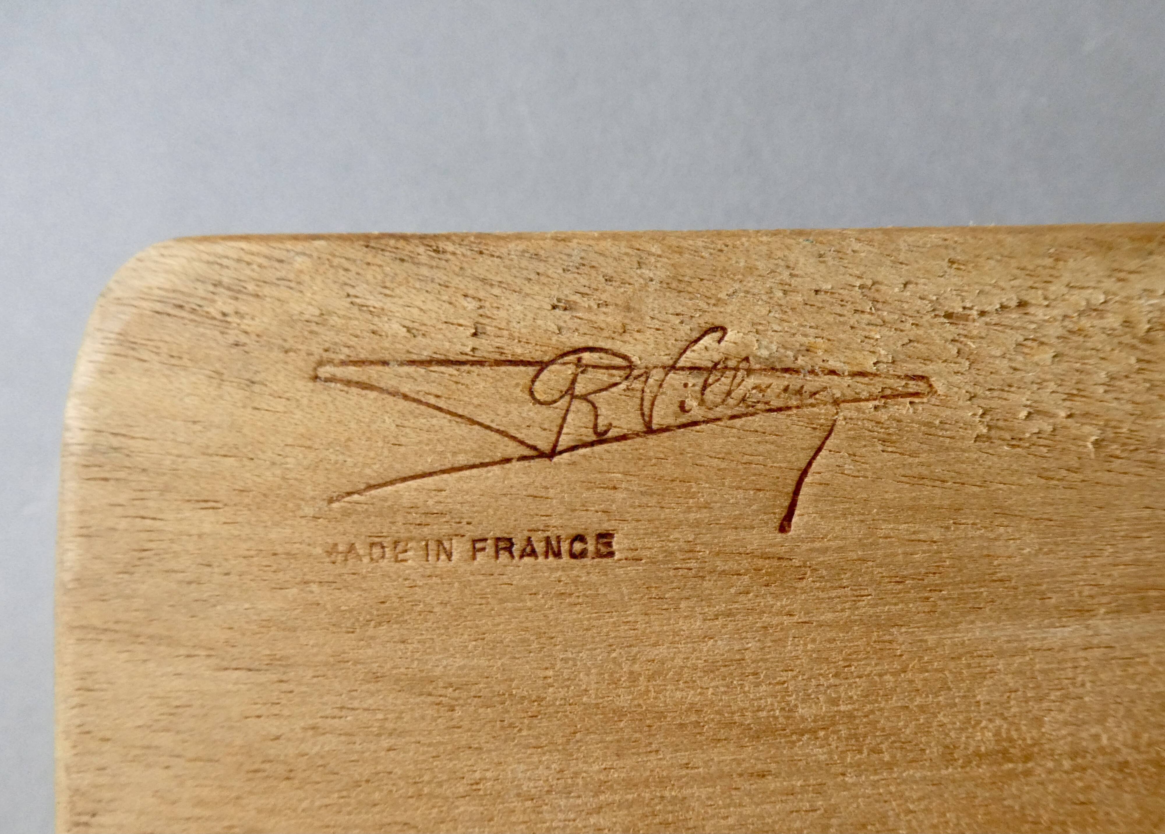 Wooden cheese board, bamboo handles, signed