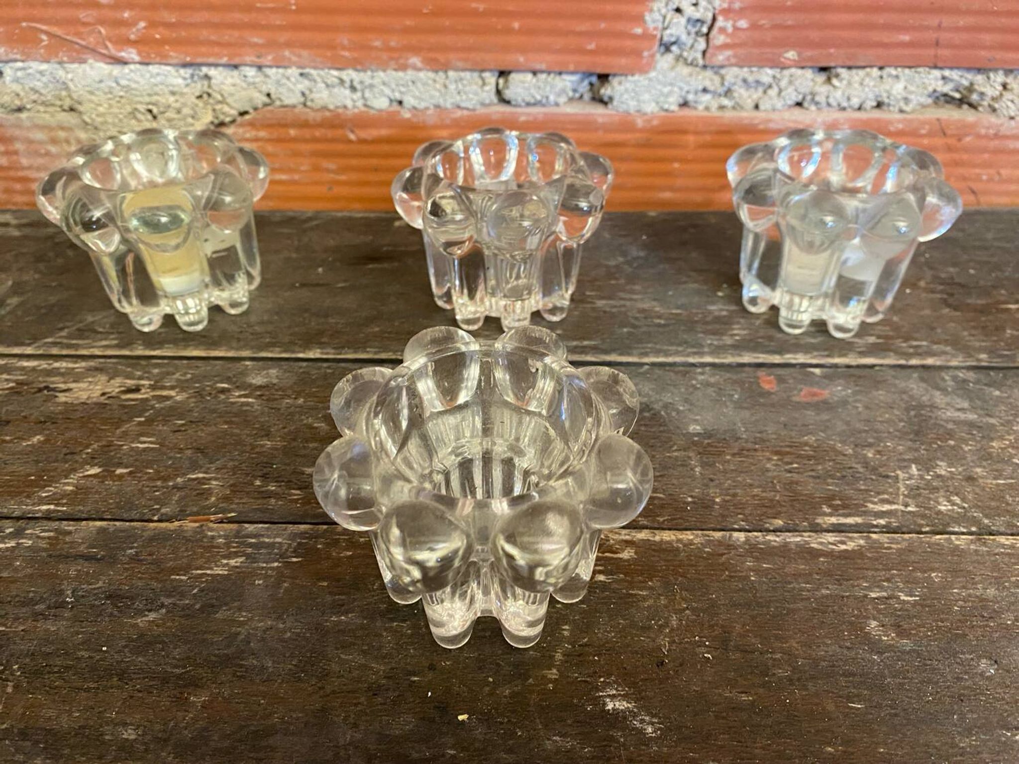 Set of 4 Vintage Glass Moulded Candle Holders 1970s France