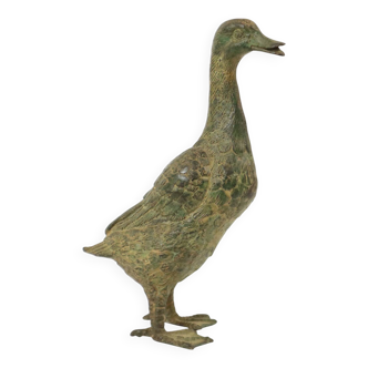 Vintage Statue Indian Runner Duck Patinated Bronze 20th Century