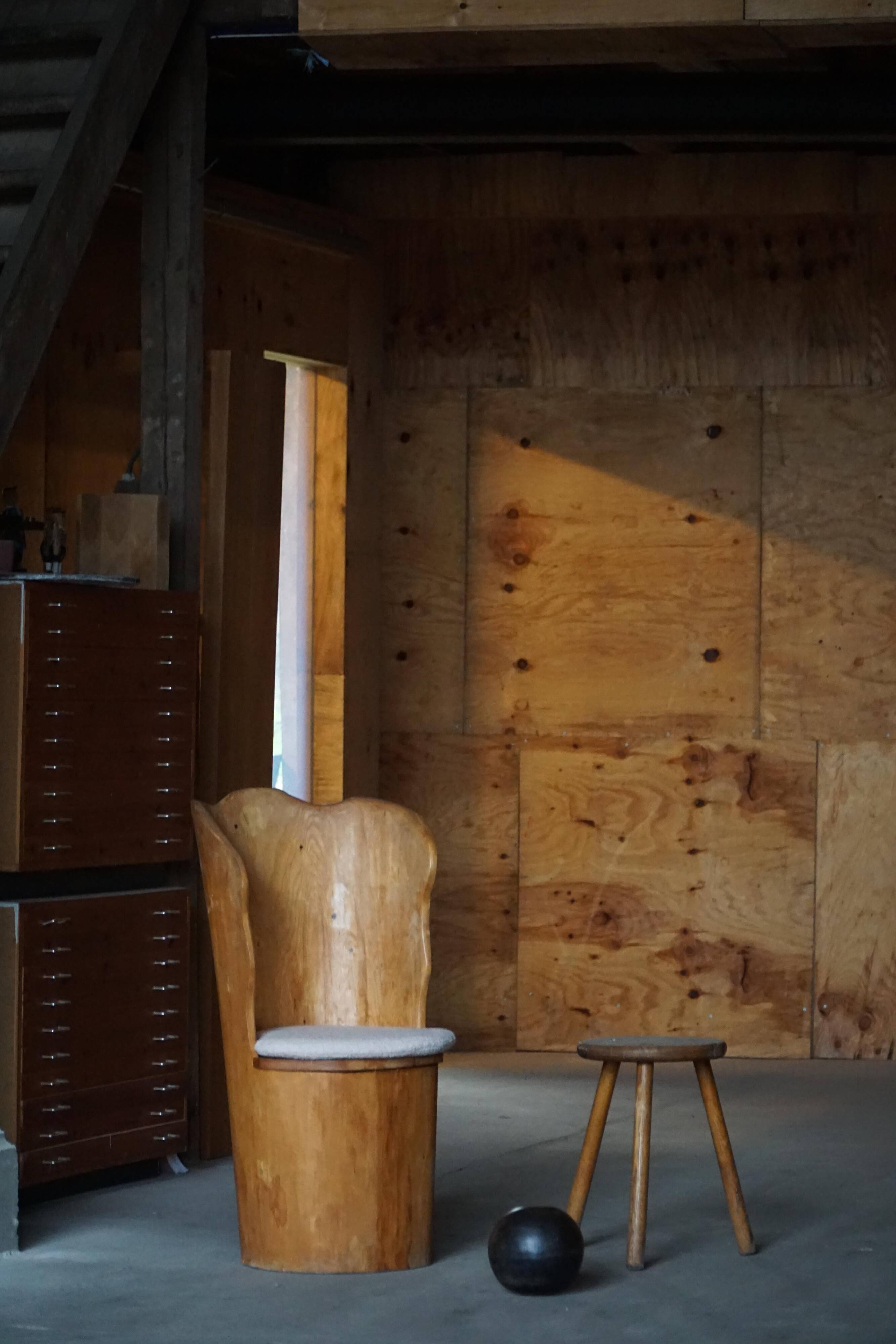 Fauteuil Brutaliste en Tronc en Pin Massif & Bouclé, Moderne du Milieu du Siècle Suédois, Années 1970