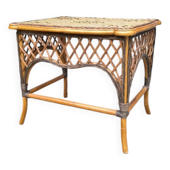 1930s rattan and wicker side table