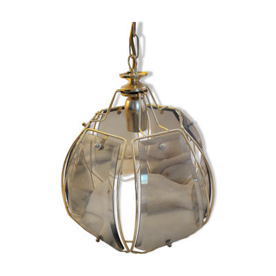 Suspension vintage en laiton et verre fumé - Style rétro / années 70