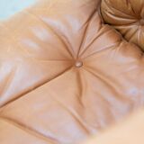 Pair of armchairs with cognac-colored pouf, "Coronado" model by Afra & Tobia scarpa for B&B It