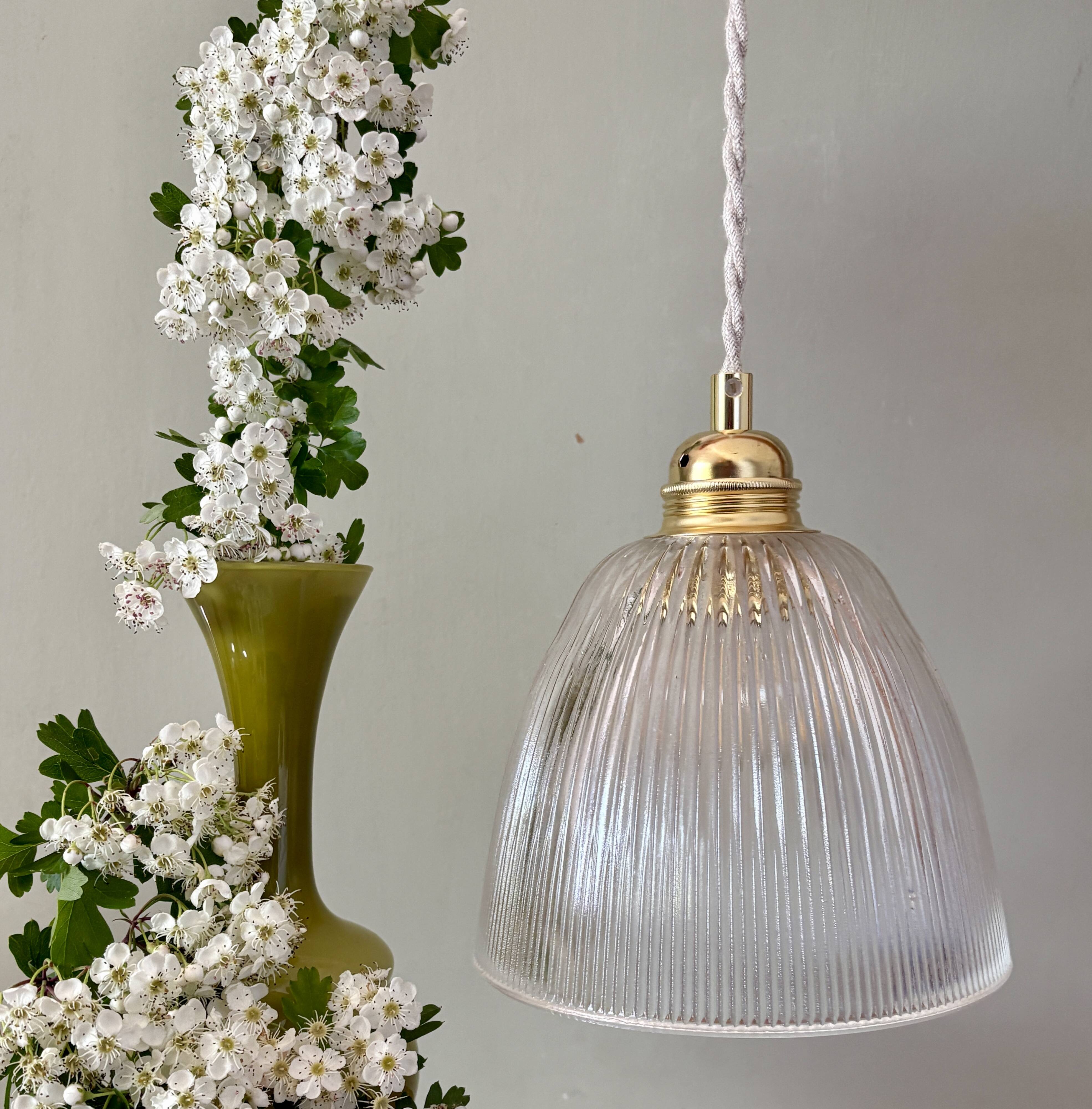Vintage tulip pendant light in ribbed glass