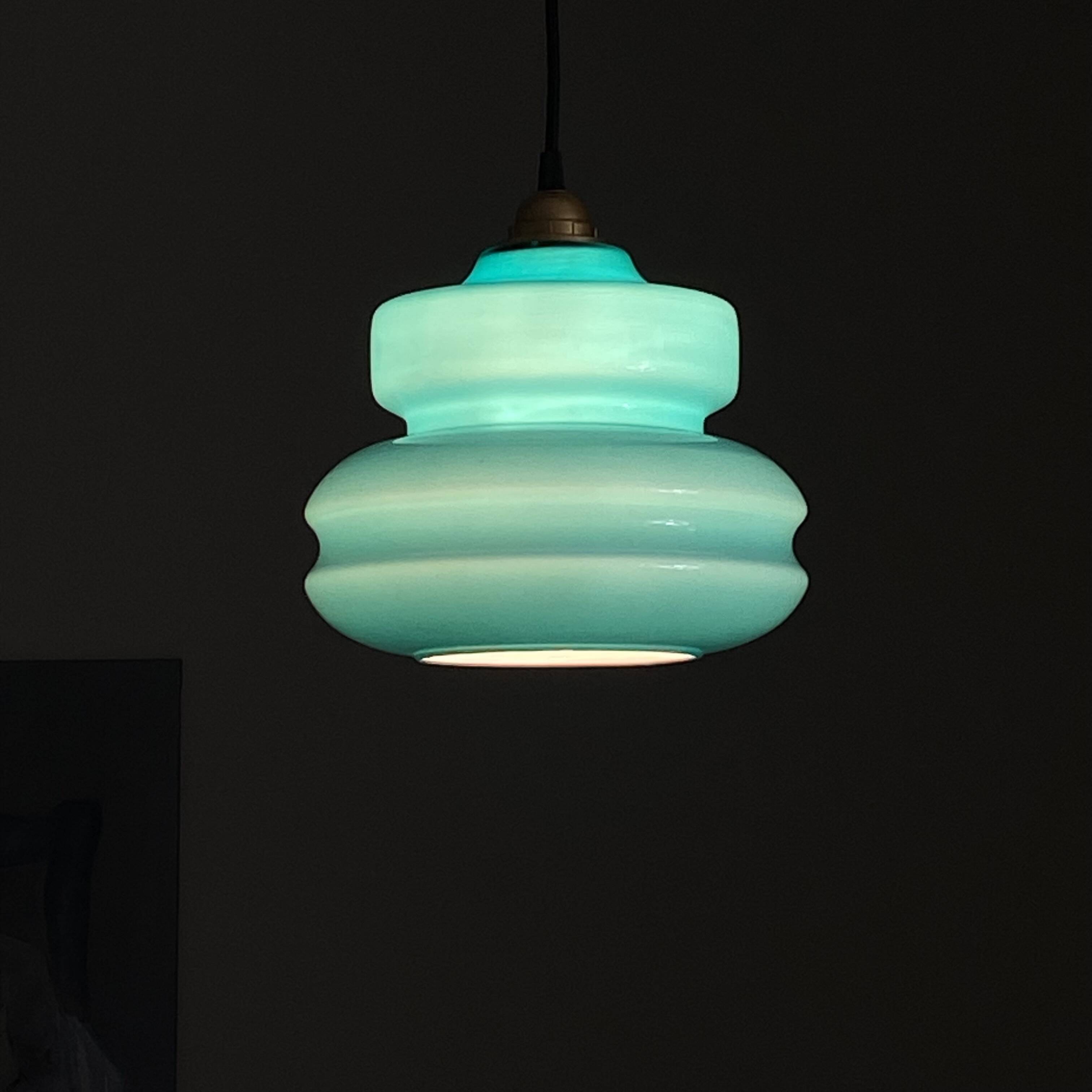 Suspension old lampshade in blue opaline glass