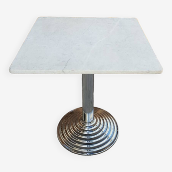 Chromed metal and marble pedestal table 1980