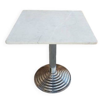 Chromed metal and marble pedestal table 1980