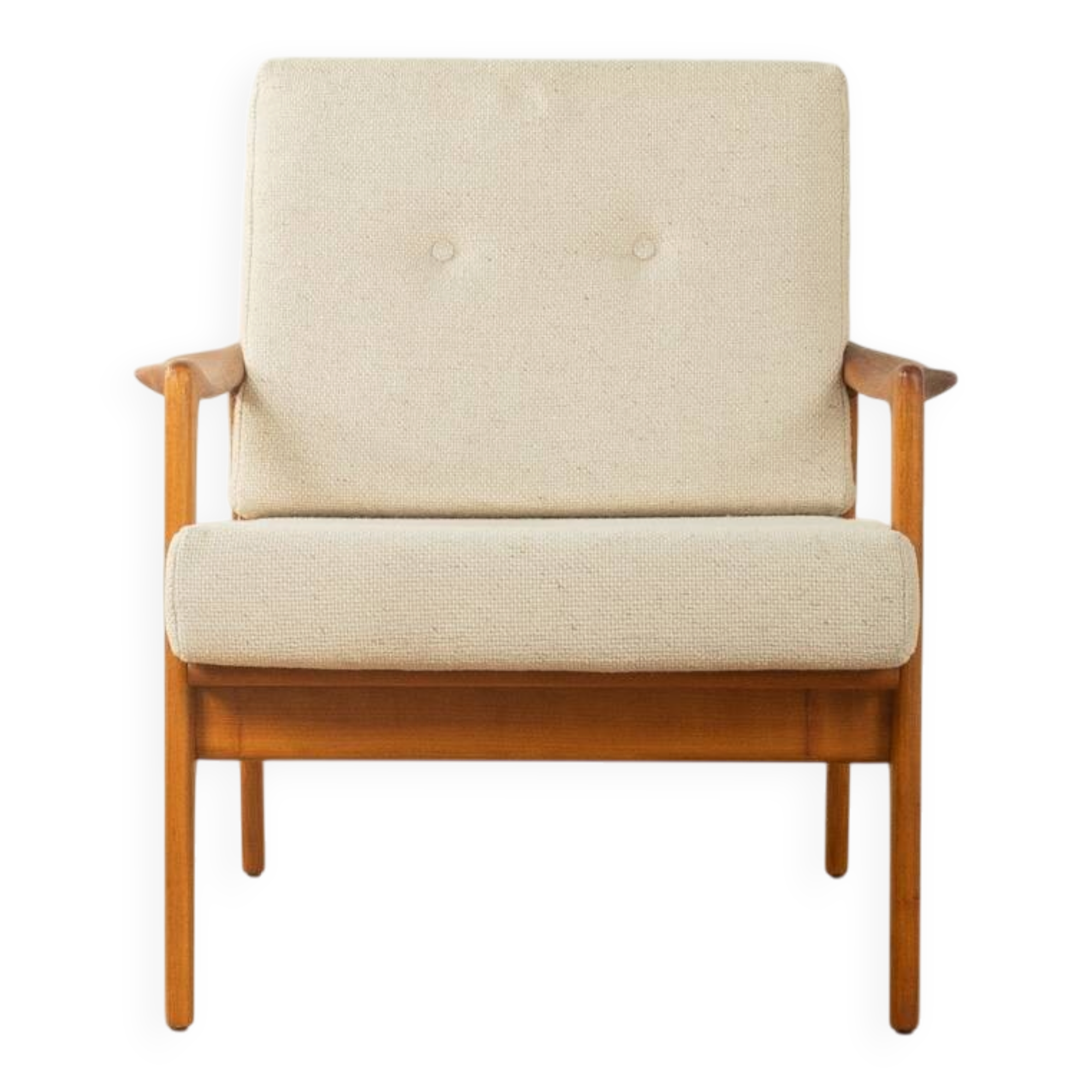 Elegant mid-century armchair from the 1960s with cream-white upholstery
