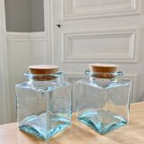 Pair of square jars in tinted glass and corks