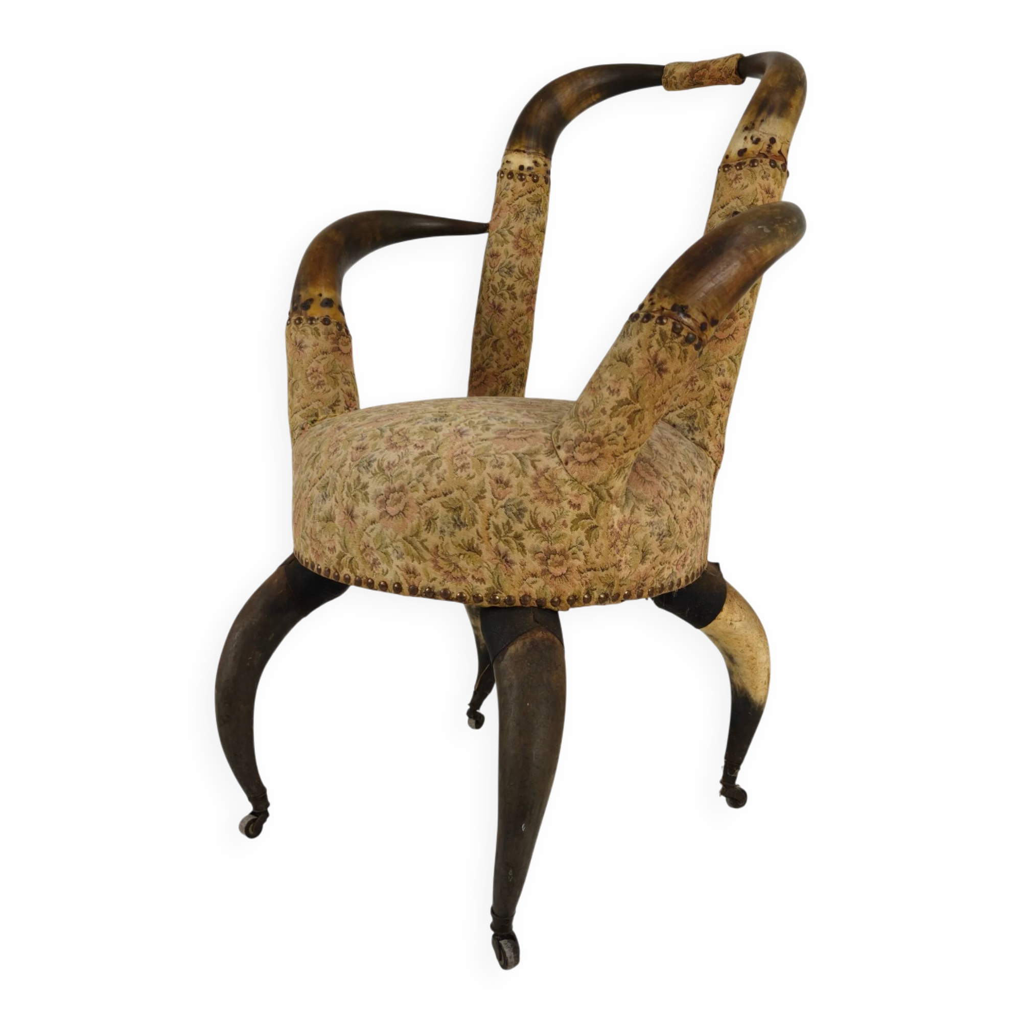 Rare 19th century highly decorative bull horn armchair (1870)