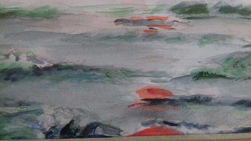 Ancient painting, watercolor "sunset"