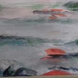 Tableau ancien , aquarelle " soleil couchant "