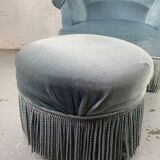 Blue toad armchair and its footrest
