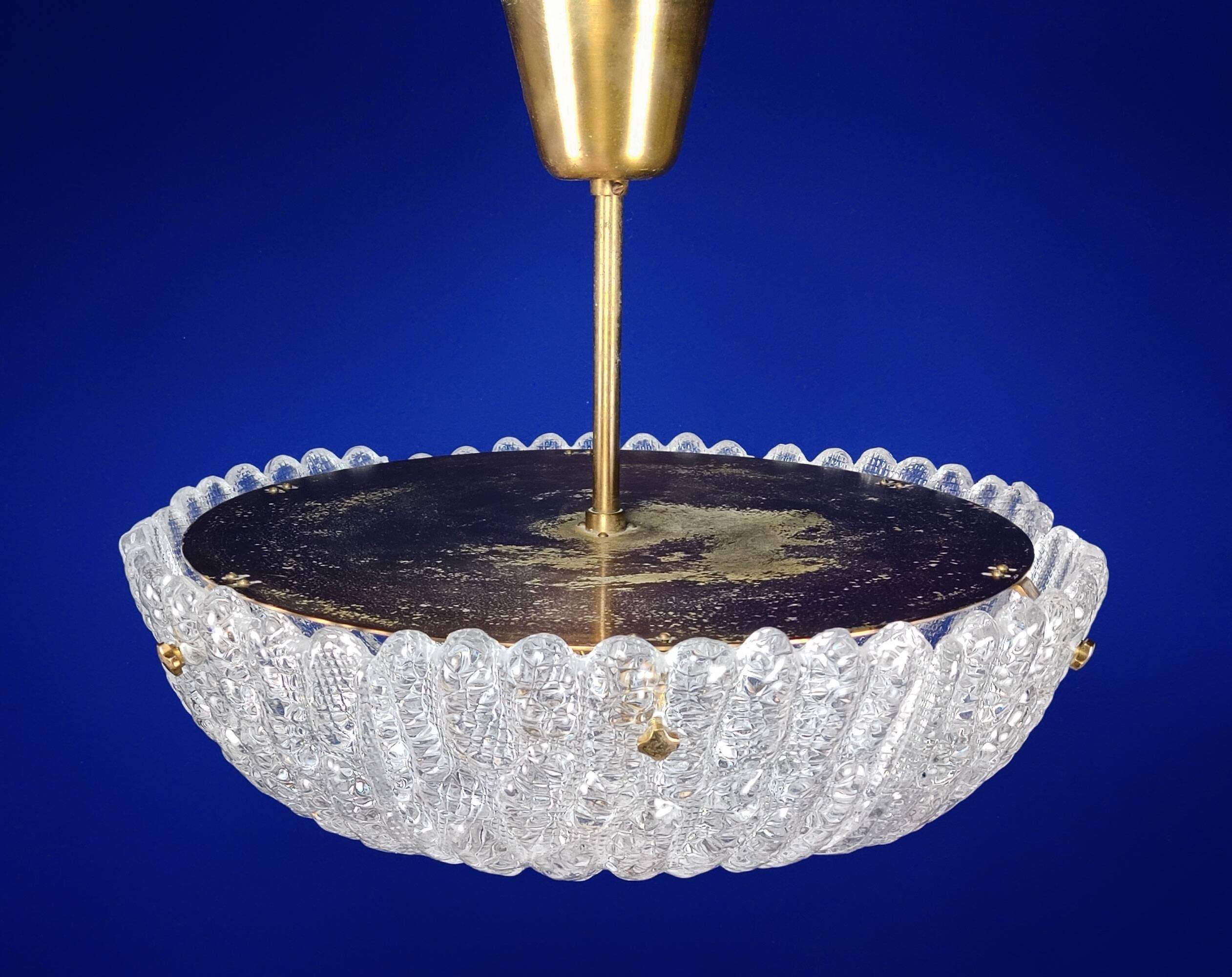 1960s Orrefors Carl Fagerlund Brass & Crystal ‘Embassy’ Pendant Lamp