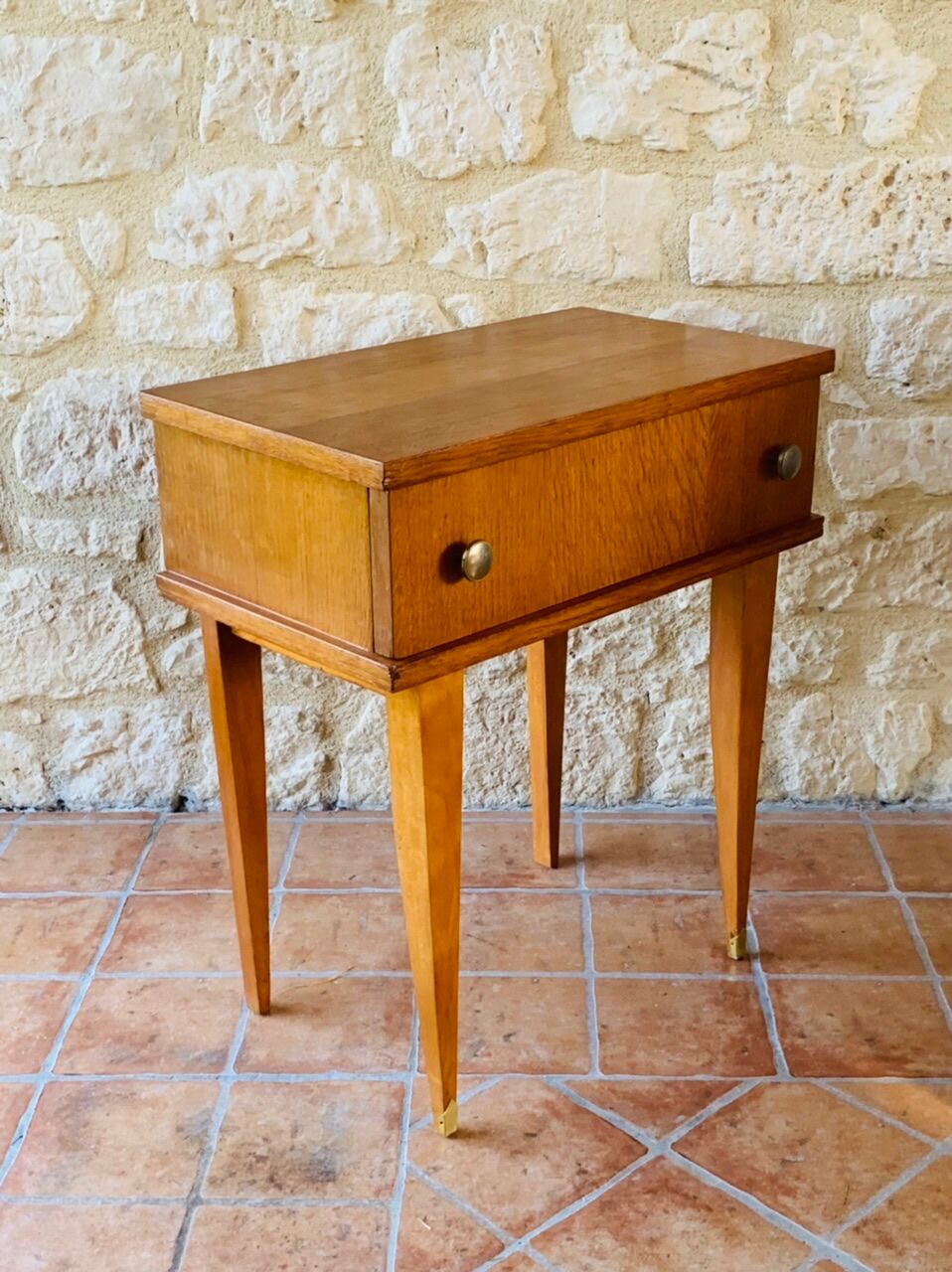 Vintage bedside table on compass legs, 1950 ́s