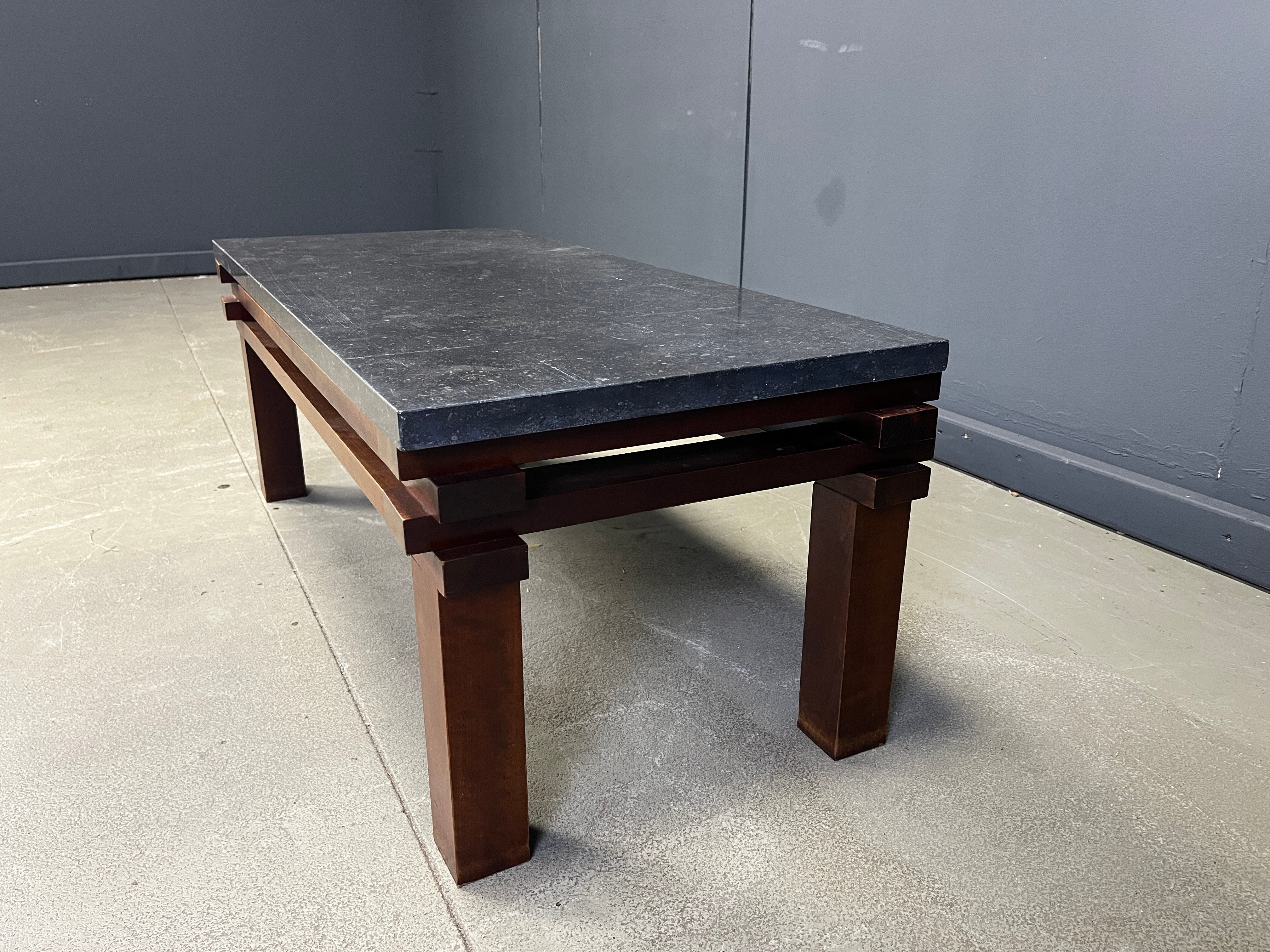 Vintage wooden and stone top coffee table, 1970s