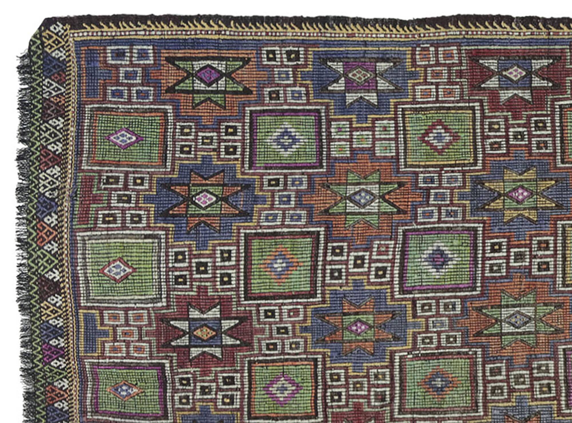 Turkish Kilim Yuruk Vintage 173x284 cm Geometric Green and Blue