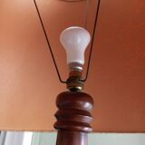 Turned wooden floor lamp