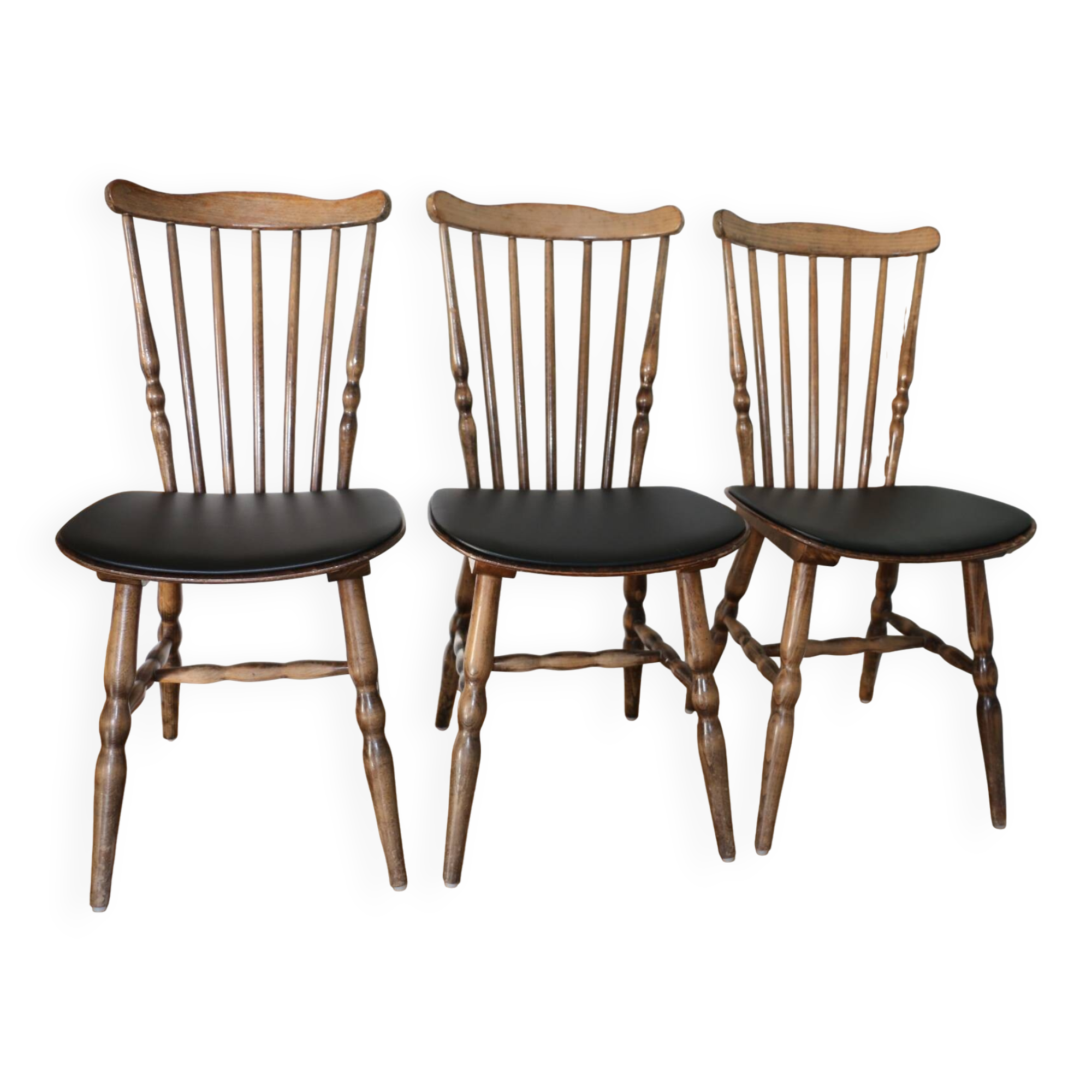 3 BAUMANN Tacoma chairs black faux leather dark beech