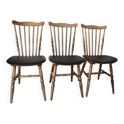 3 chaises baumann tacoma skaï noir hêtre foncé