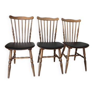 3 BAUMANN Tacoma chairs black faux leather dark beech
