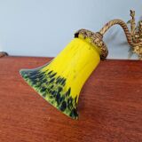 Wall sconce in gilded bronze and yellow/blue speckled glass