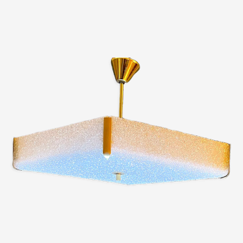 Ceiling lamp or suspension in brass and perspex, geometric diamond shape, 1950's style