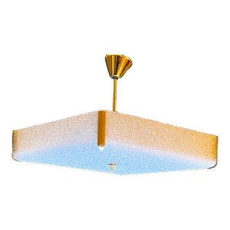 Ceiling lamp or suspension in brass and perspex, geometric diamond shape, 1950's style