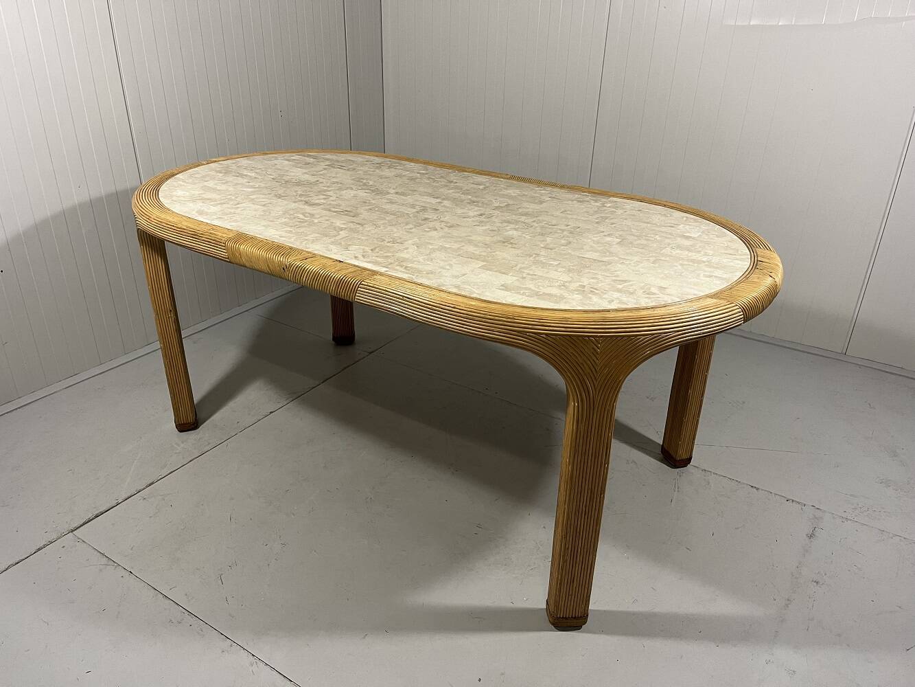 Vivai del Sud rattan & travertine dining table Italy 1960’s