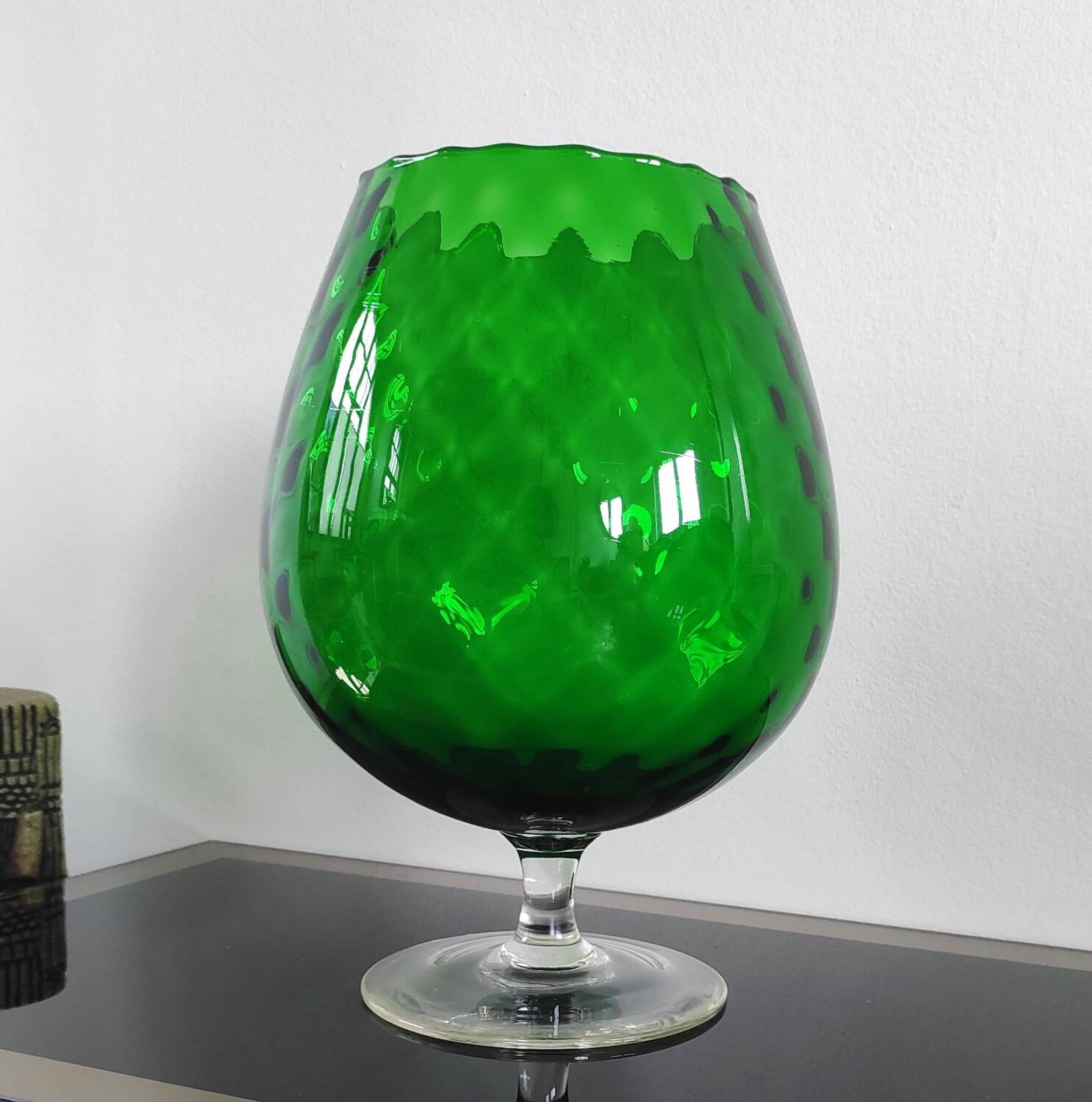 XXL vintage Cognac vase blown glass from Empoli, Italy in emerald green.