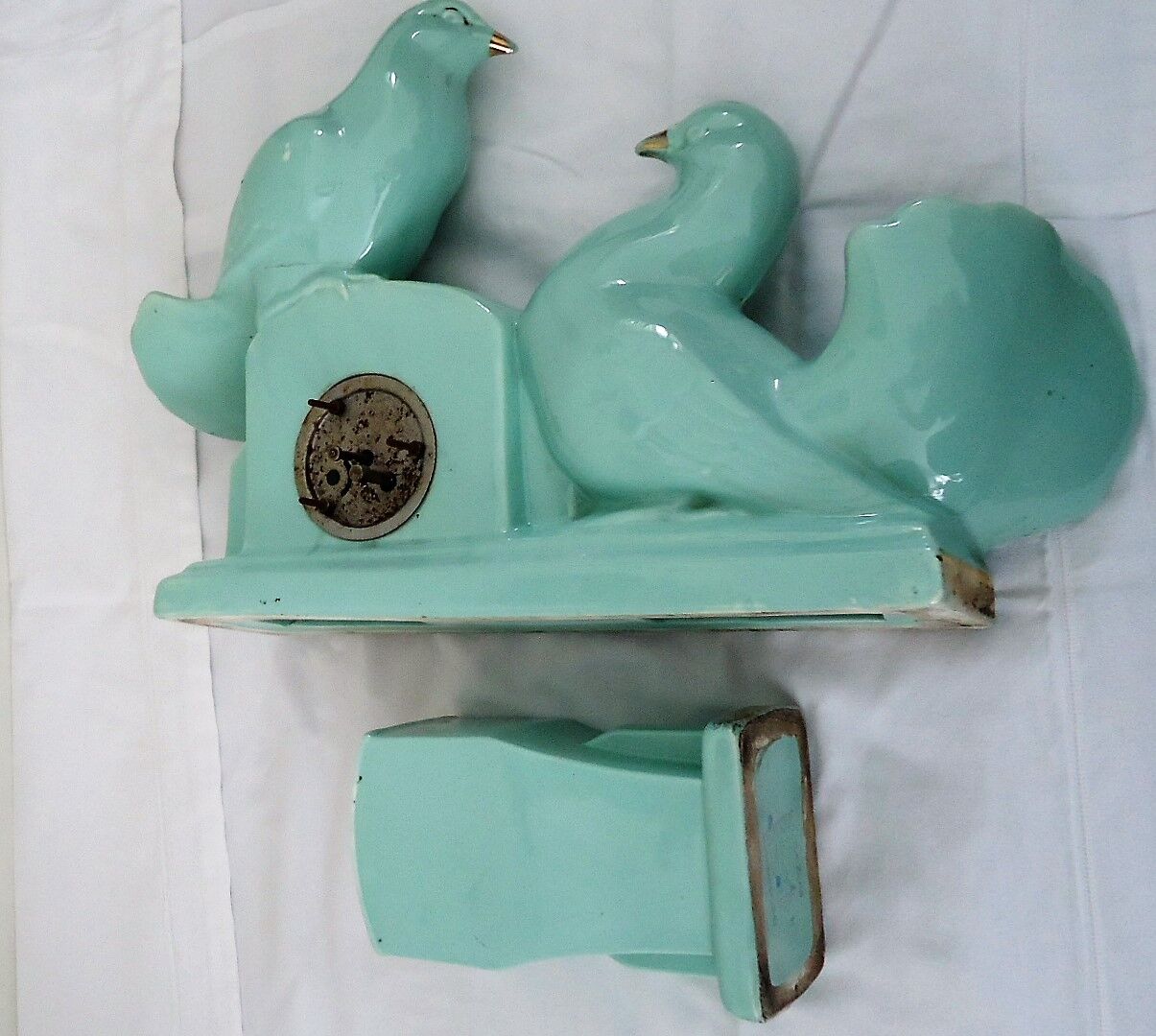 Clock doves color green blue and its vase 50s