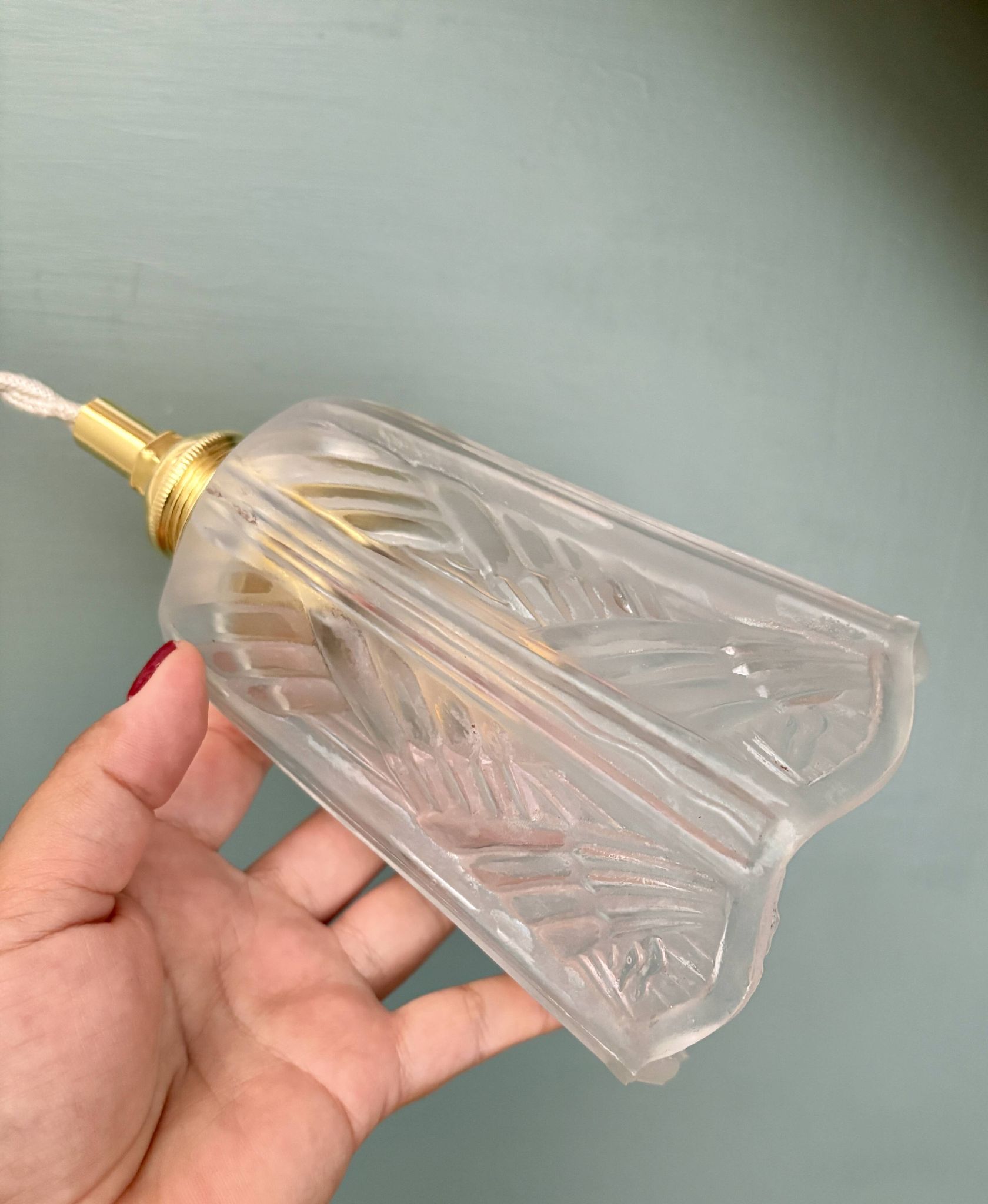 Vintage art deco frosted glass tulip pendant light