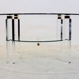 Table basse en lucite, laiton & verre, Belgique 1970