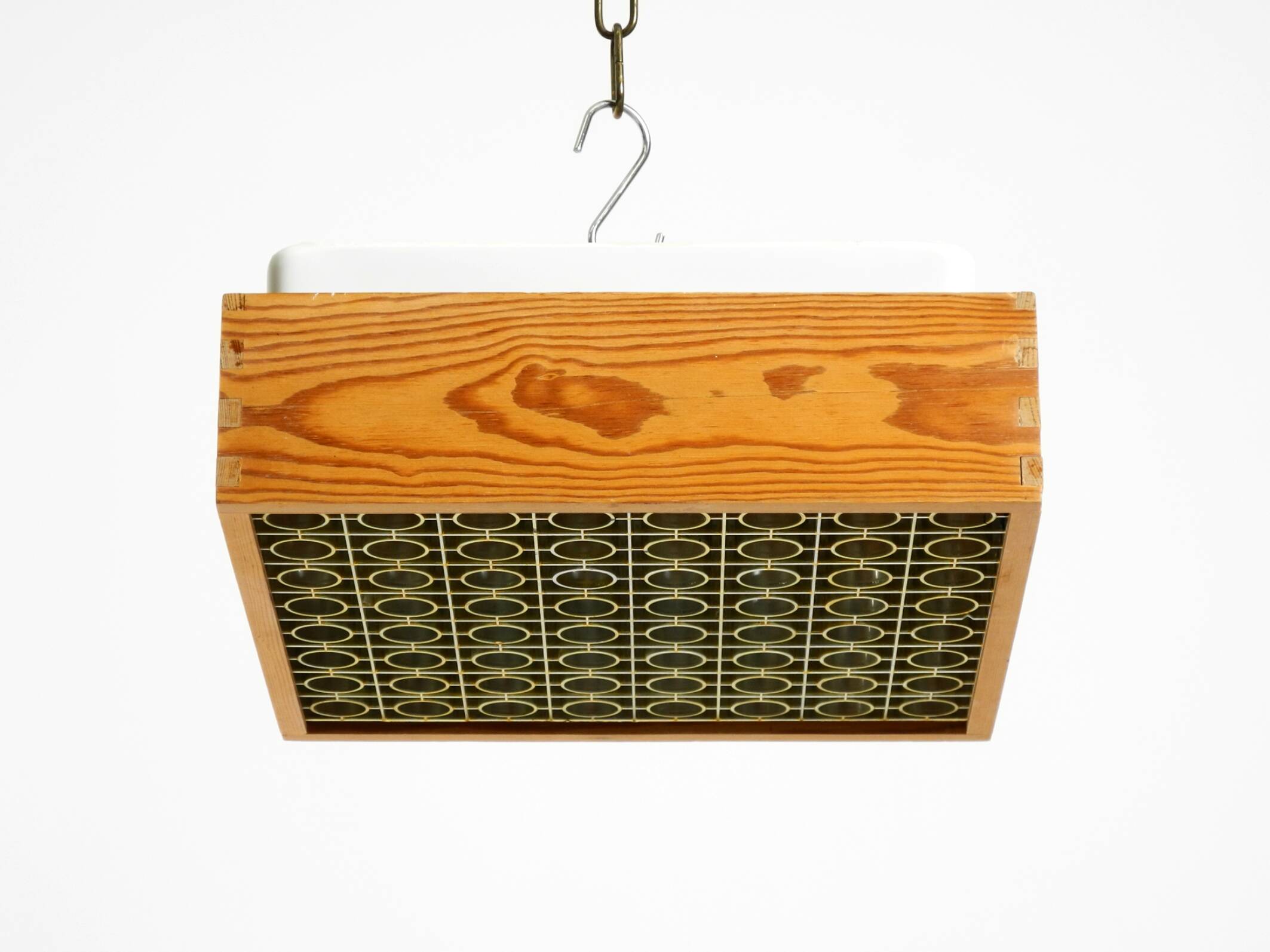 Beautiful 1970s square ceiling lamp made of pine wood by Alda Sweden