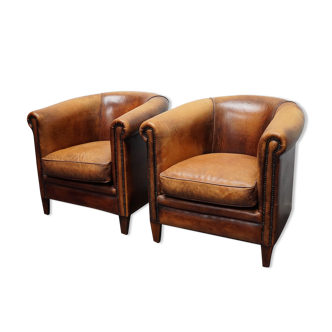 Vintage Dutch Cognac Colored Leather Club Chair, Set of 2