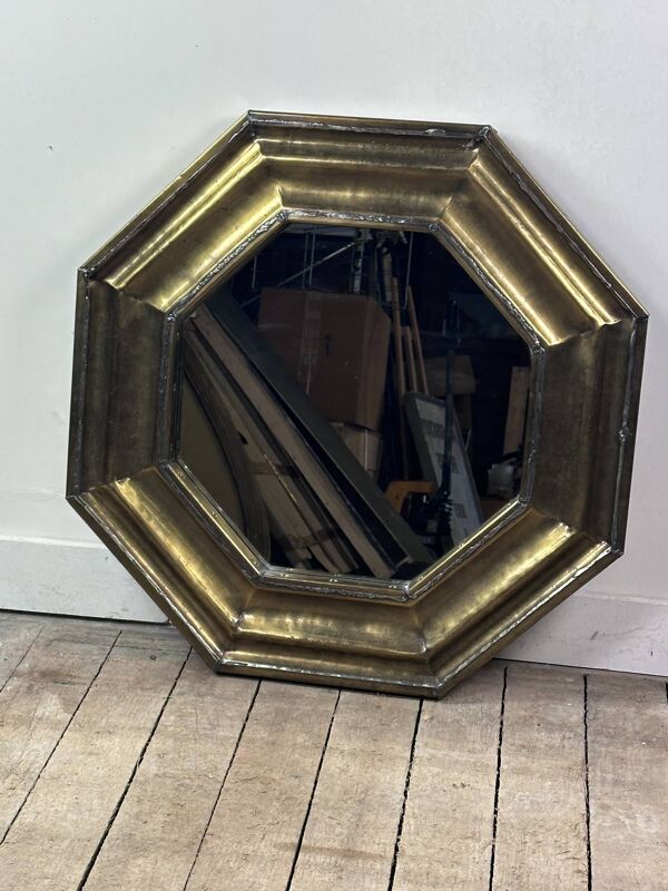 Miroir octogonal laiton et étain vintage 1960
