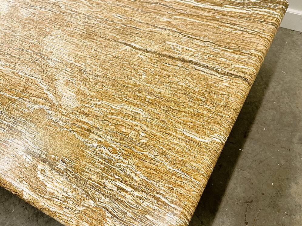XL vintage square caramel travertine coffee table, 1980s