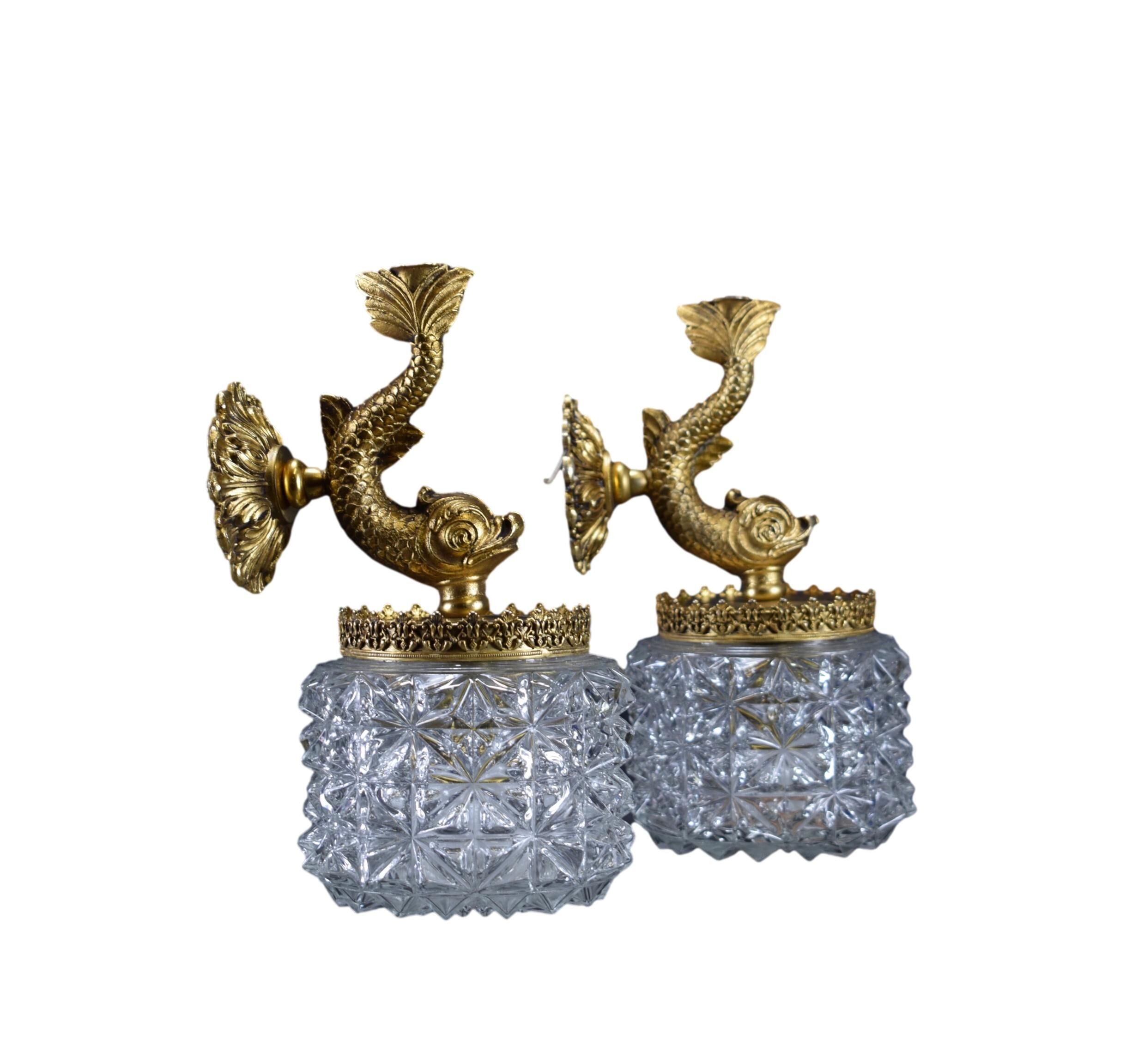 Pair of wall lamps Vintage Dauphin Brass Bathroom