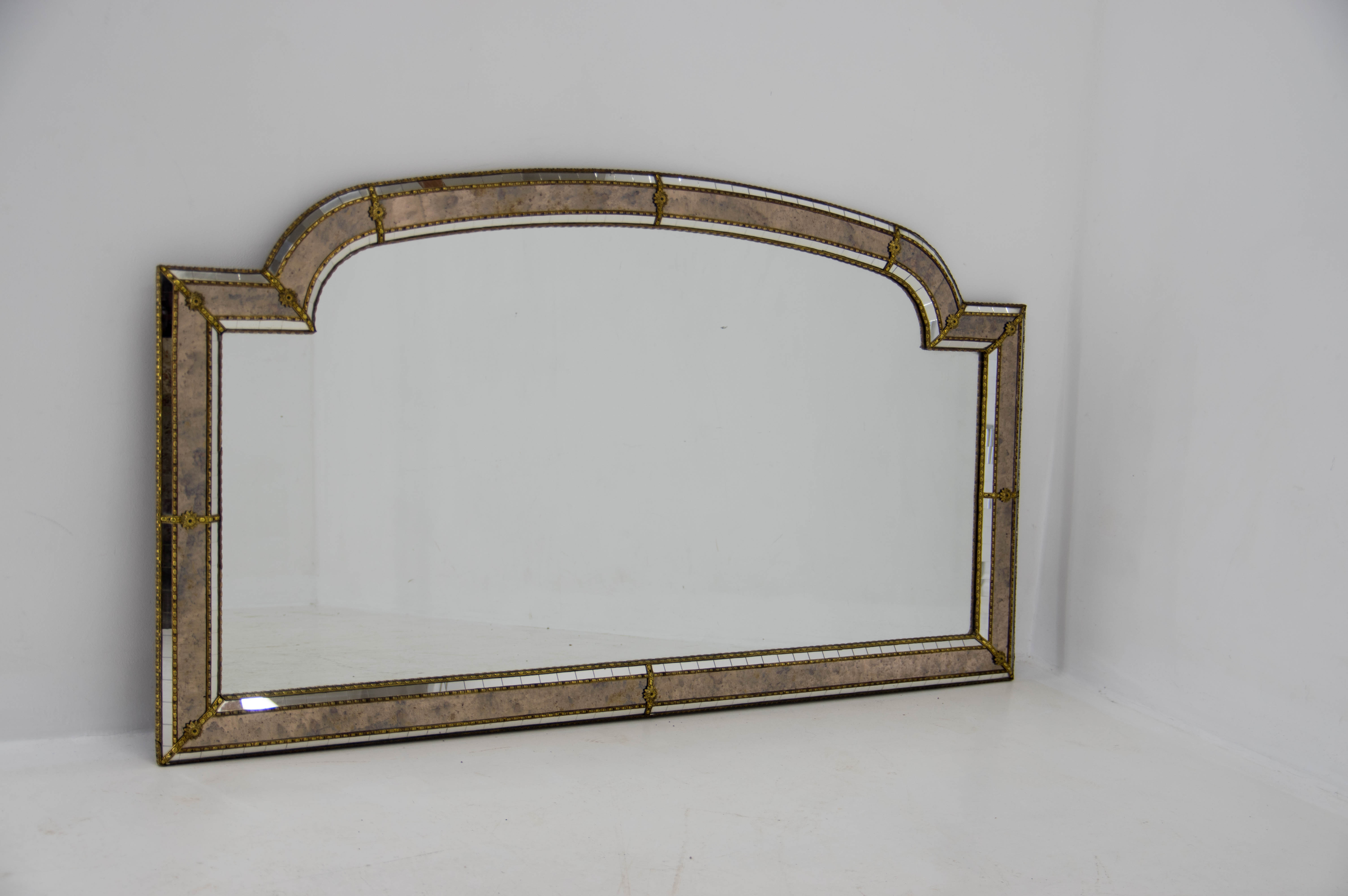 Multi-facets mirror with brass garlands, france, 1970s