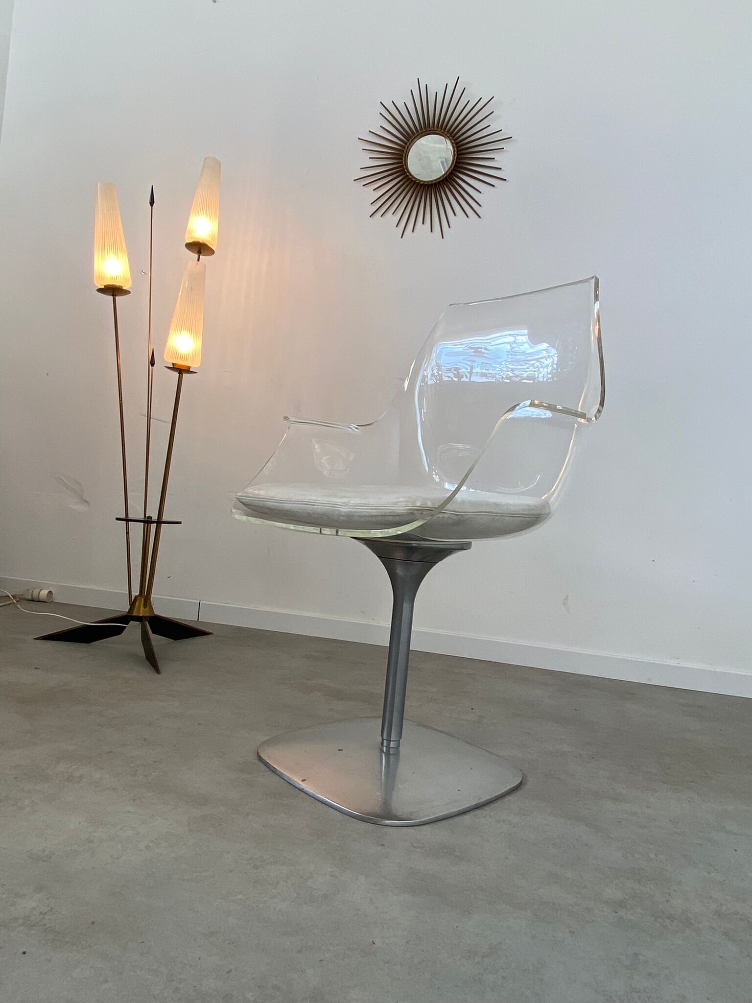 Old swivel desk chair plexiglass and steel design from the 70s