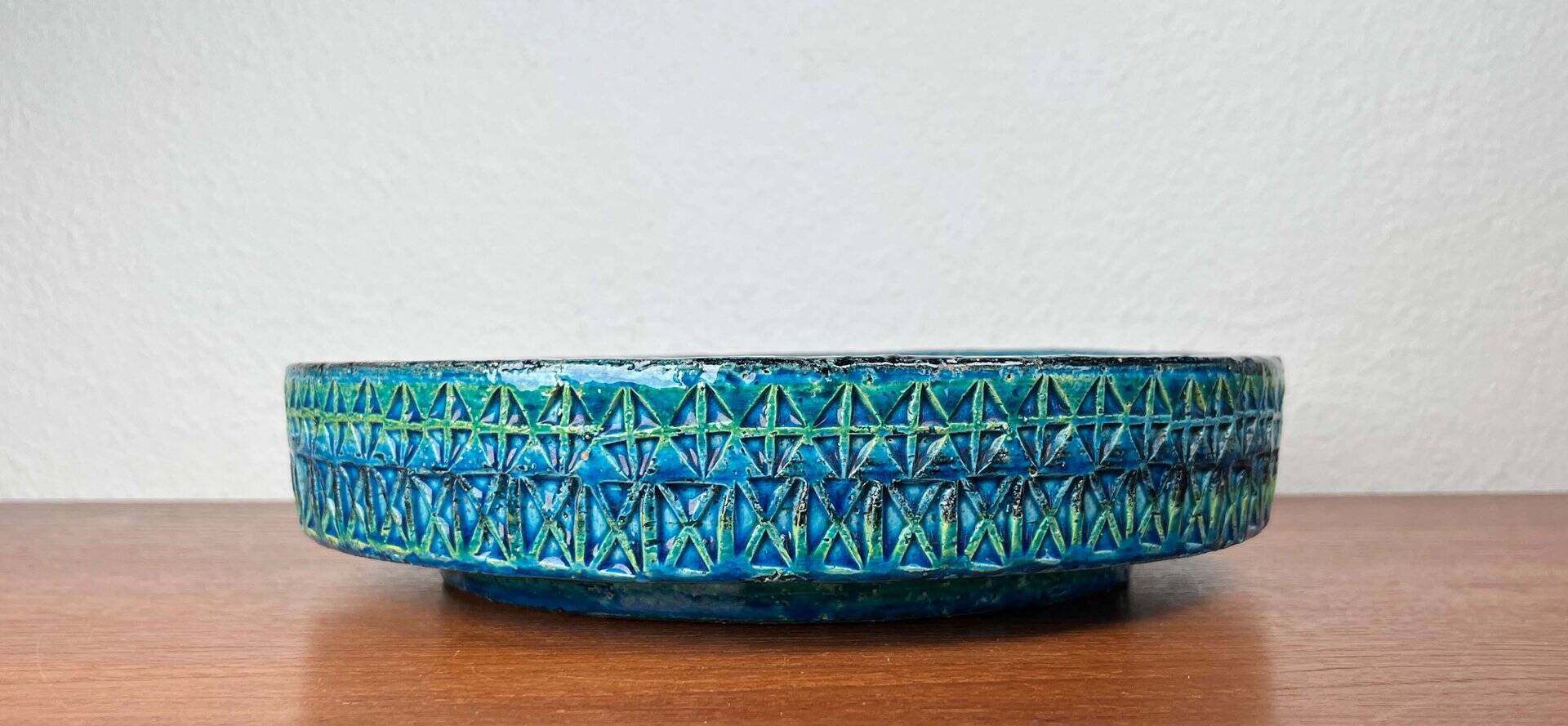 Large Mid-Century Modern Rimini Blu Pottery Bowl by Aldo Londi for Bitossi, Italy, 1960s