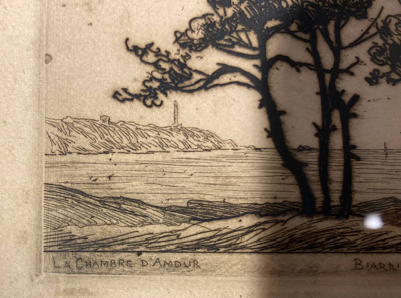 Old engraving, Biarritz, the 20th century love bedroom