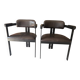 Set of 2 black leather and metal armchairs