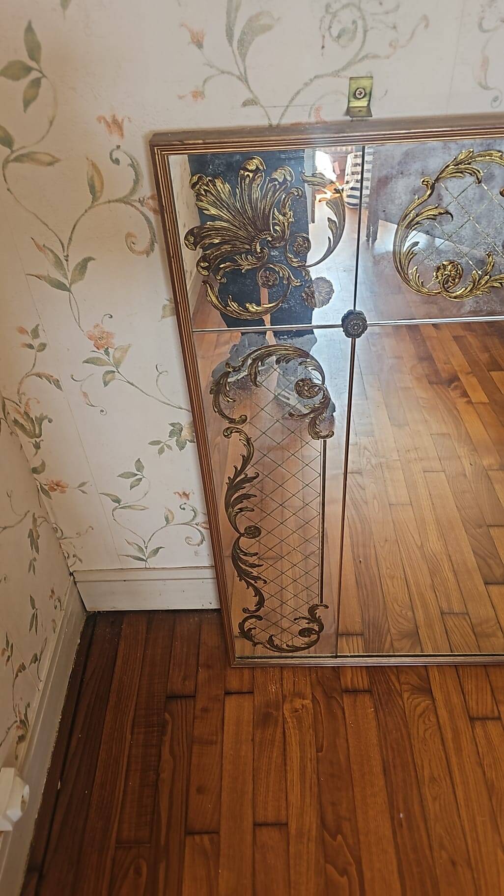 Large antique mirror with gilded decoration on engraved glass – Baroque style