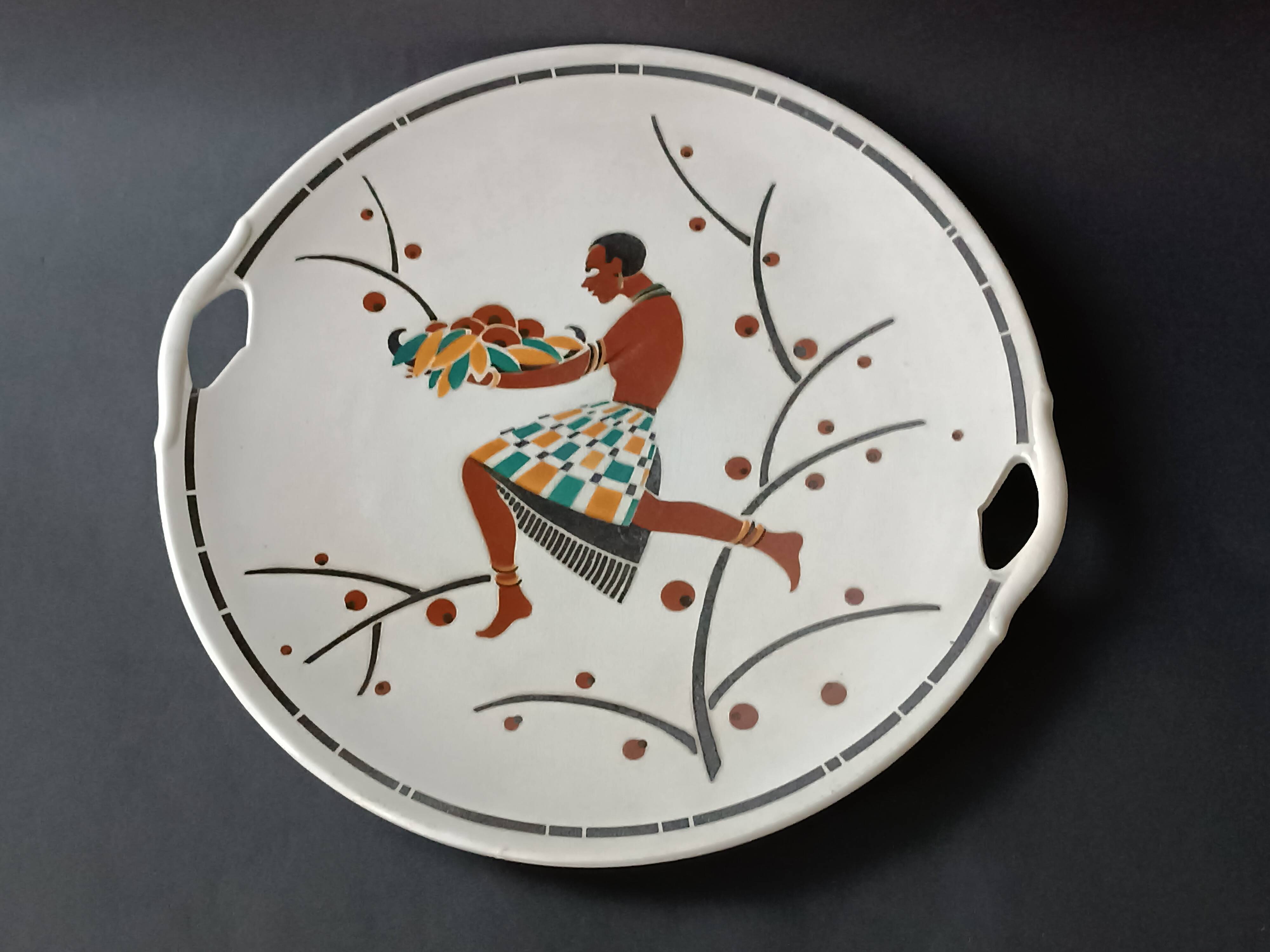 Geo Condé Kg Lunéville flat earthenware fruit holder Joséphine Baker