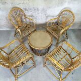 Garden furniture: 4 armchairs and rattan coffee table